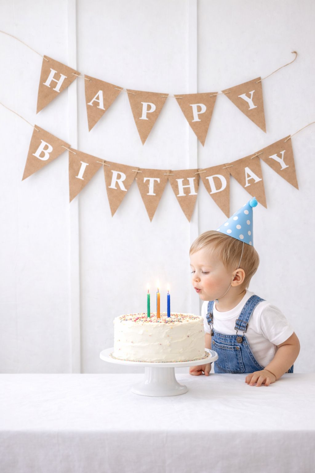Kraft Renk Retro Happy Birthday Üçgen Beyaz Duvar Süsü