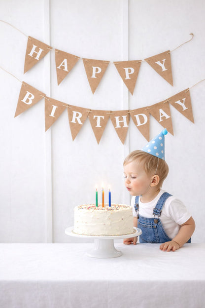 Kraft Renk Retro Happy Birthday Üçgen Beyaz Duvar Süsü