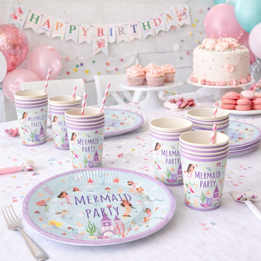 Denizkızı Temalı Tabak Bardak Set 8'er Adet