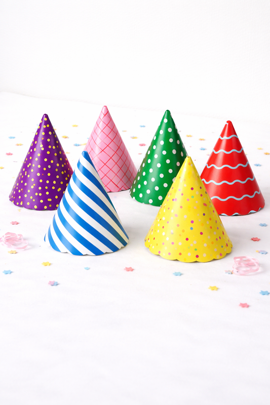 Karışık Desenler RenkliParti Şapkası 6 lı Küçükboy 13-9 cm