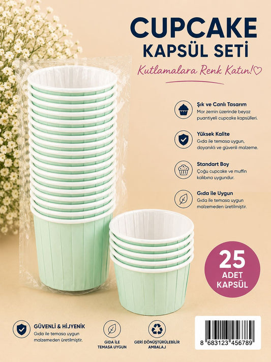 Makaron Yeşil Cupcake Kapsül 25 li
