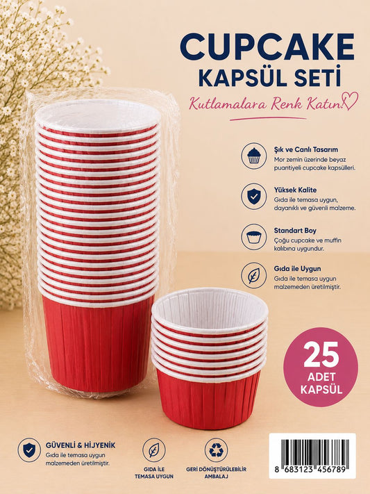 Kırmızı Cupcake Kapsül 25 li