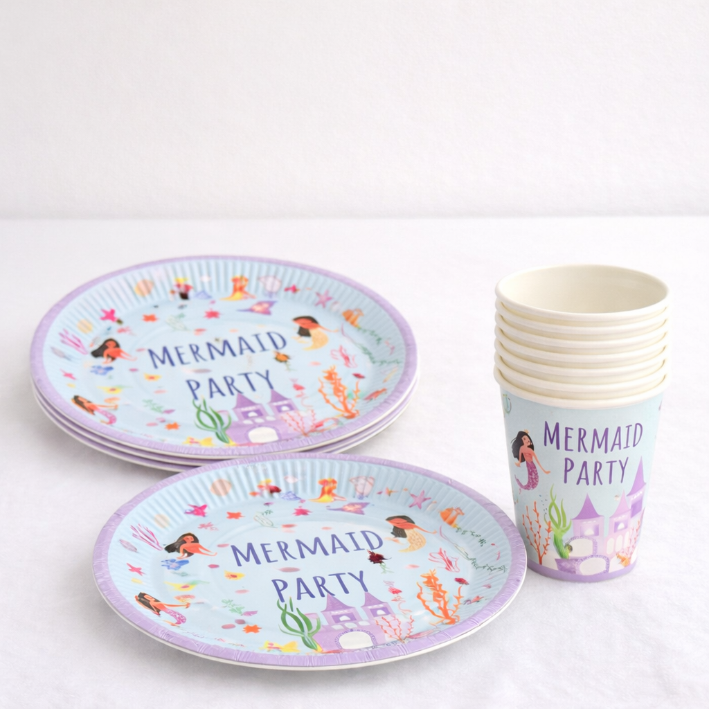 Denizkızı Temalı Tabak Bardak Set 8'er Adet