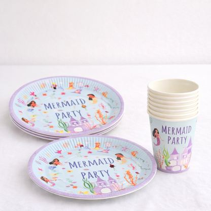 Denizkızı Temalı Tabak Bardak Set 8'er Adet
