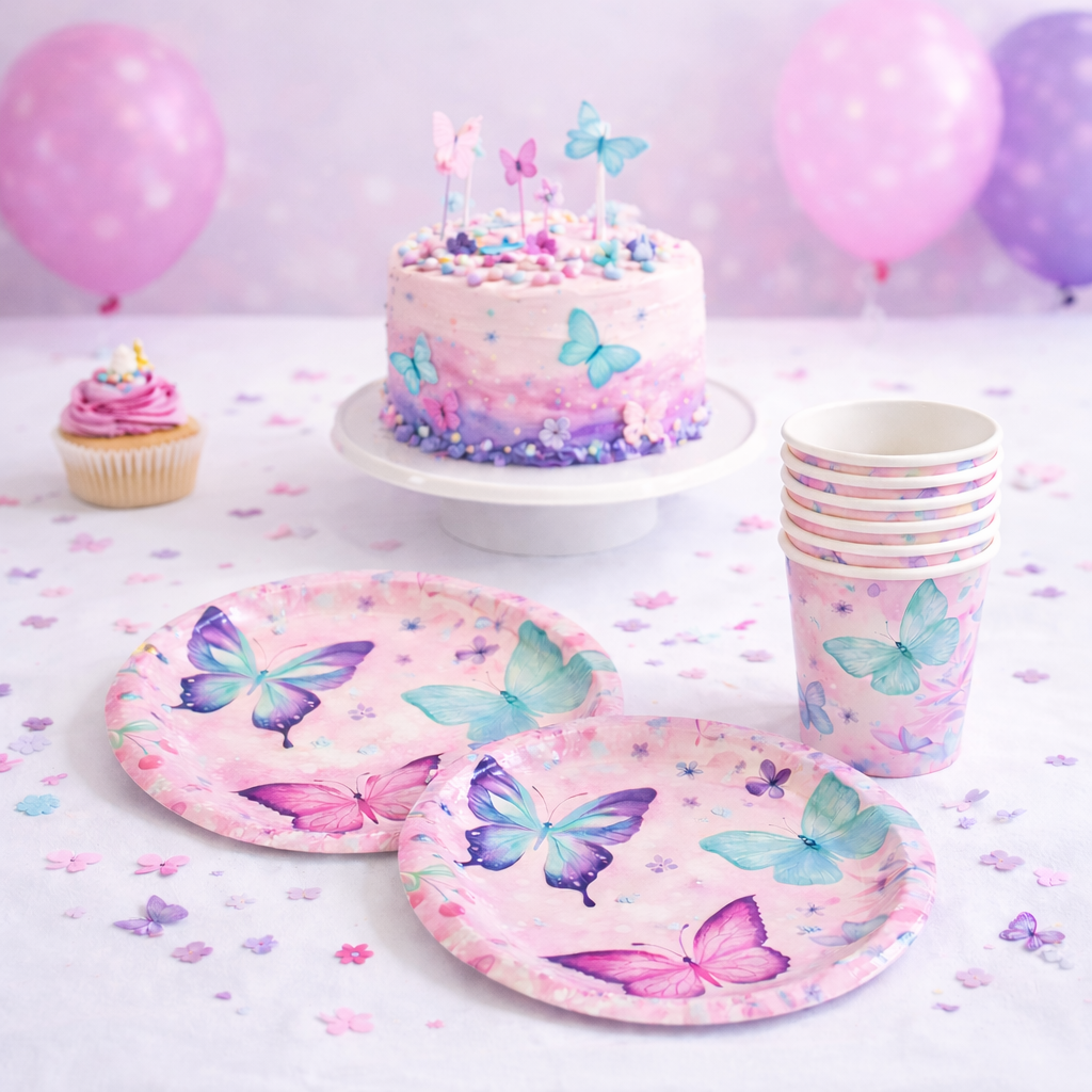 Kelebek Tema Tabak Bardak Set 8’li