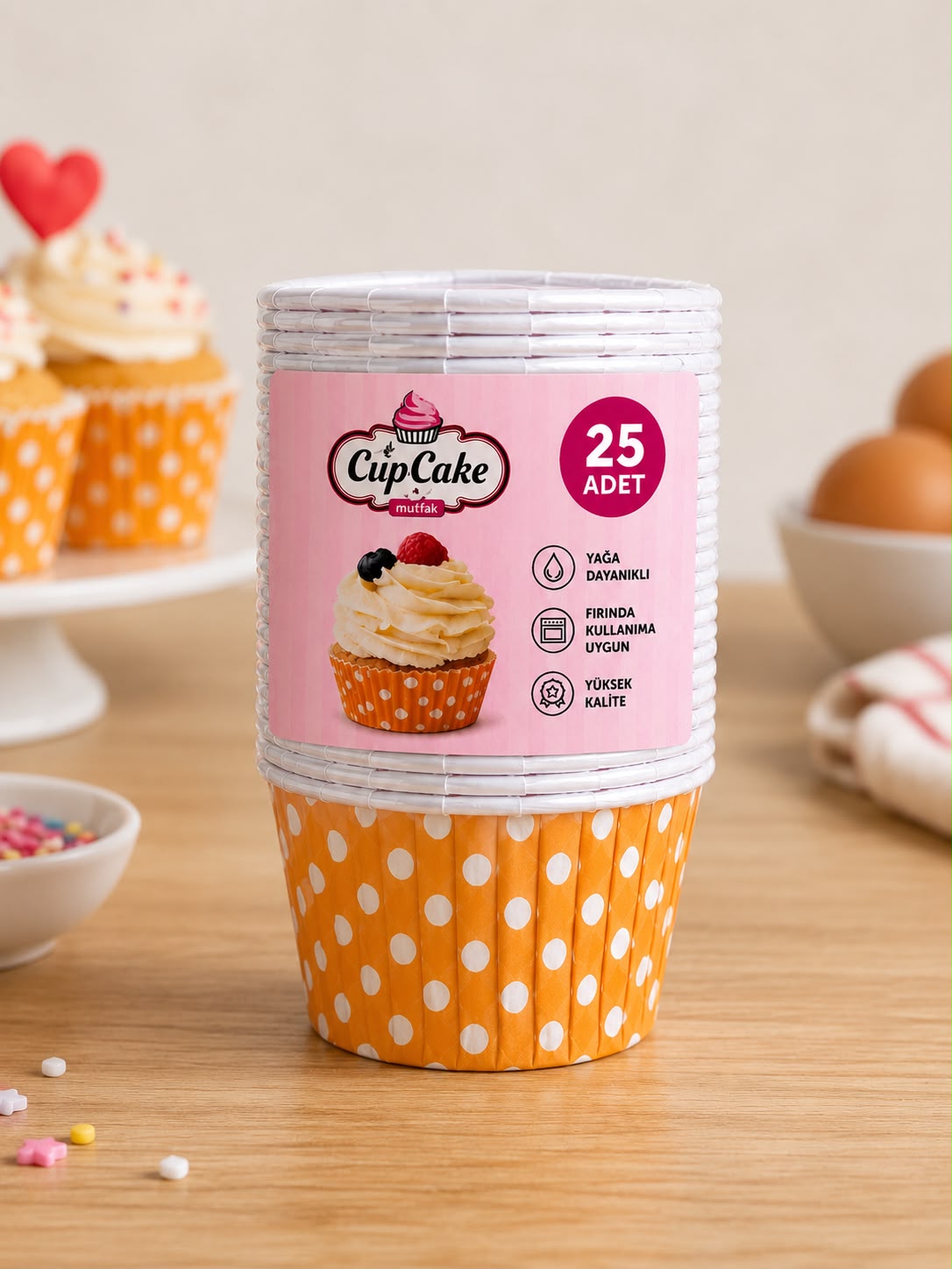 Turuncu Puantiyeli Cupcake Kapsül 25 li