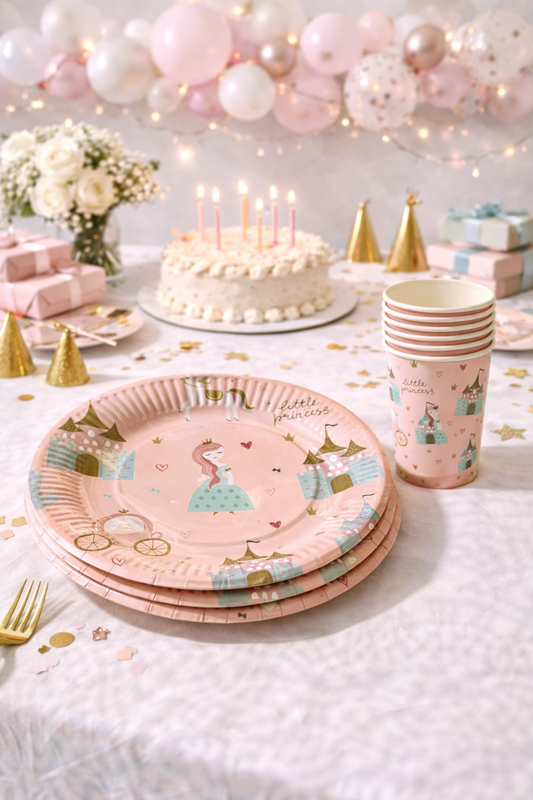 Rapunzel Temalı Somon Karton Tabak Bardak Set 8 li