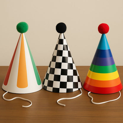 Damalı ve Renkli 3 Adet Karton Şapka