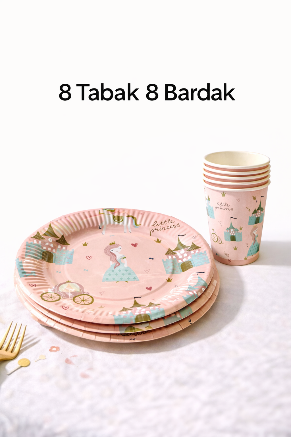 Rapunzel Temalı Somon Karton Tabak Bardak Set 8 li