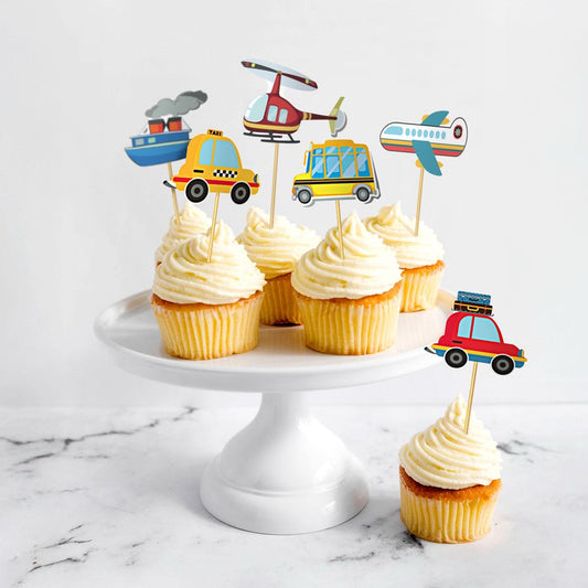 Taşıtlar Temalı Rengarenk Doğum Günü Cupcake Kürdan Süs 12 li