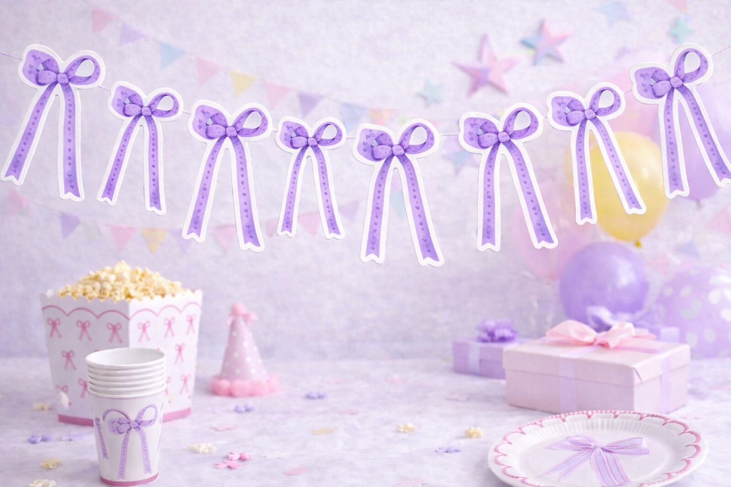 Lila Fiyonk Temalı Banner Duvar Süsü 11’li