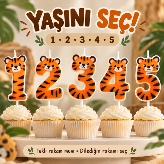 Kaplan Temalı Safari Rakam Pasta Mumu