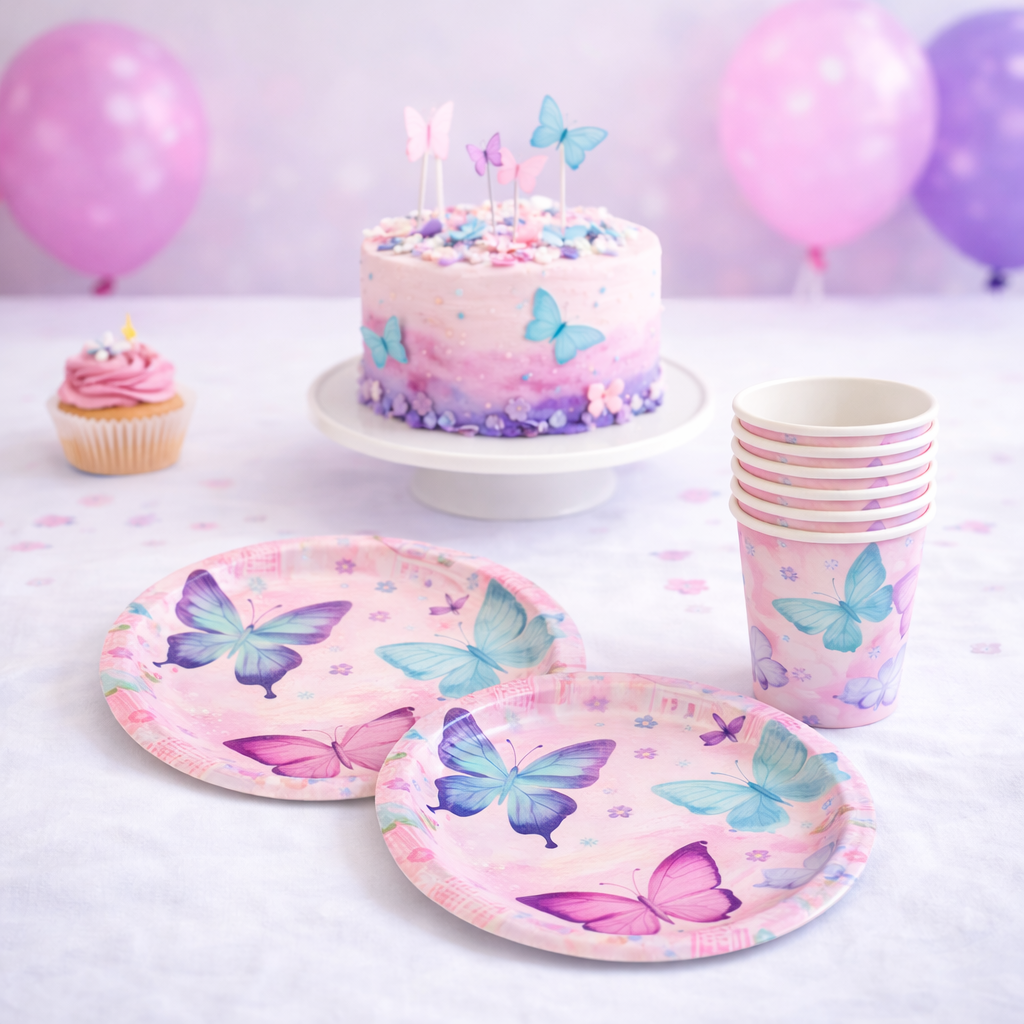 Kelebek Tema Tabak Bardak Set 8’li