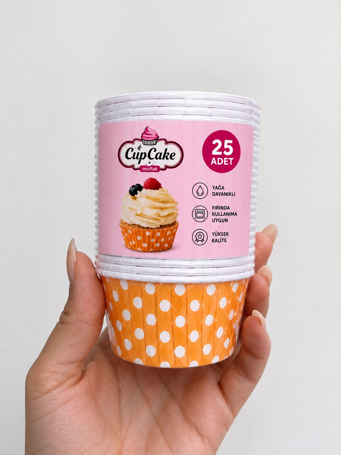 Turuncu Puantiyeli Cupcake Kapsül 25 li