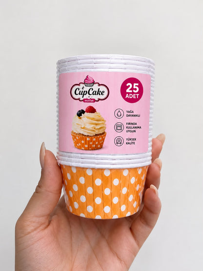 Turuncu Puantiyeli Cupcake Kapsül 25 li