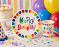 Renkli Happy Birthday Tabak Bardak Set 8 Tabak 8 Bardak