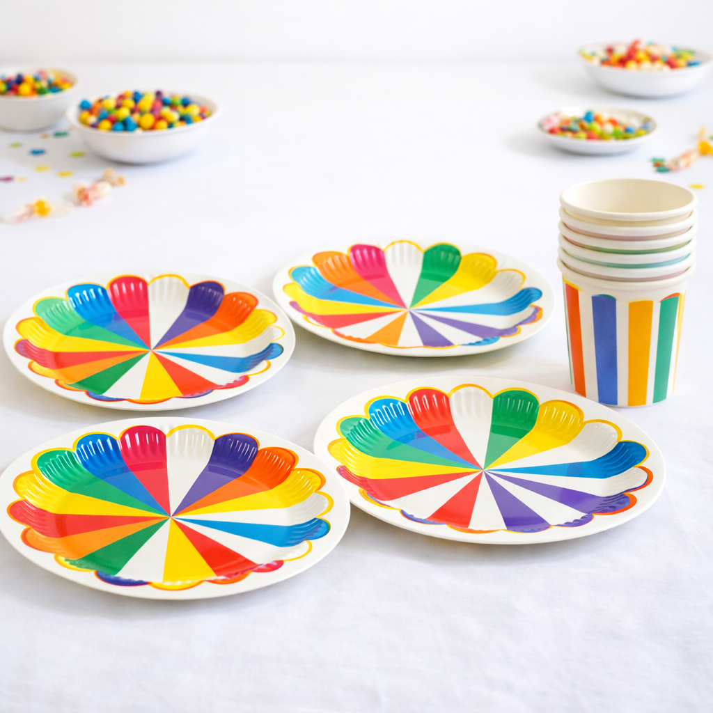 Rengarenk Gökkuşağı Tema 8 Tabak 8 Bardak Set