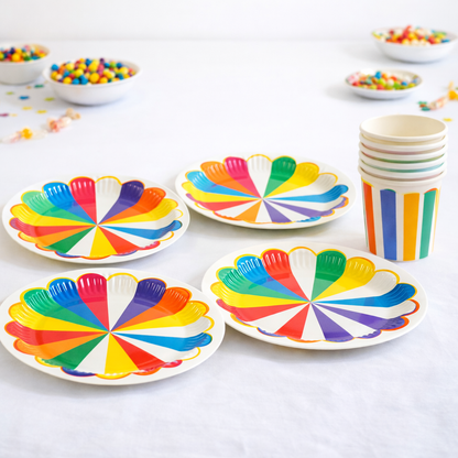 Rengarenk Gökkuşağı Tema 8 Tabak 8 Bardak Set