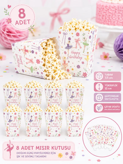 Balerin Tema Mısır Popcorn Kutusu 8 Adet