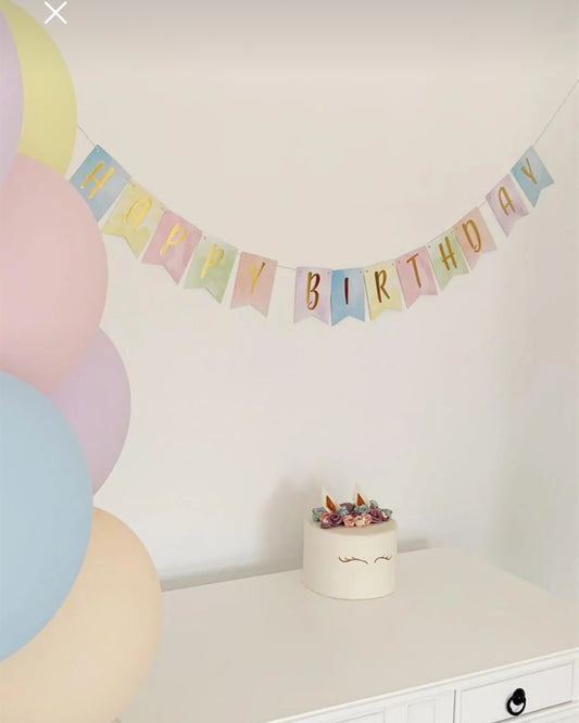 Makaron Renkler Happy Birthday Yazı Süs