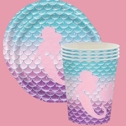 Denizkızı Temalı Pastel Tabak Bardak Set 8 Bardak 8Bardak
