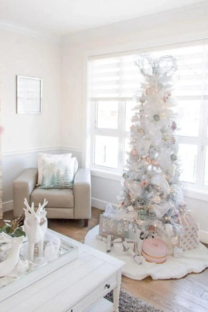 Yılbaşı Lüks Peluş Çam Ağacı Altlığı Krem Renk Noel Ağaç Altı Örtüsü