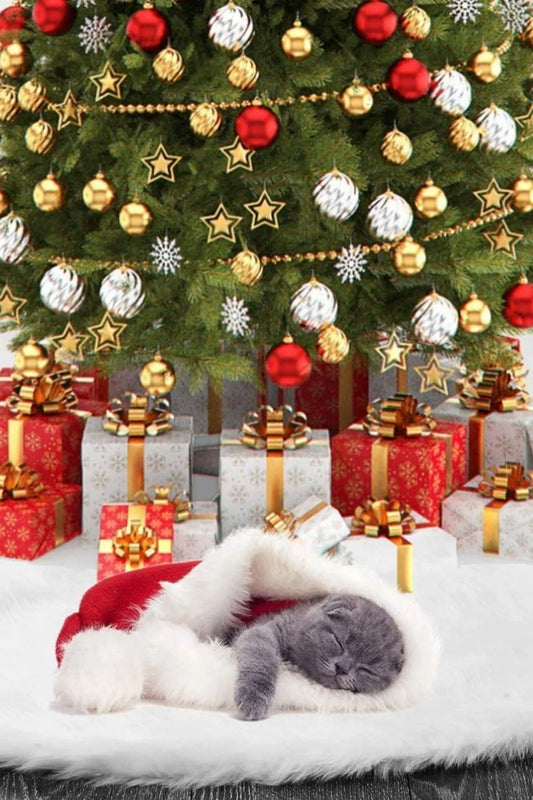 Yılbaşı Lüks Peluş Çam Ağacı Altlığı Krem Renk Noel Ağaç Altı Örtüsü