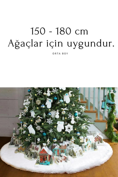 Yılbaşı Lüks Peluş Çam Ağacı Altlığı Krem Renk Noel Ağaç Altı Örtüsü