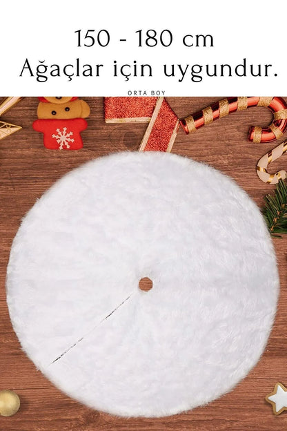 Yılbaşı Lüks Peluş Çam Ağacı Altlığı Krem Renk Noel Ağaç Altı Örtüsü