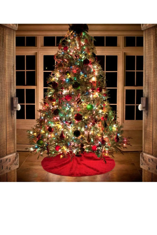 Yılbaşı Lüks Peluş Çam Ağacı Altlığı Kırmızı Renk Noel Ağaç Altı Örtüsü