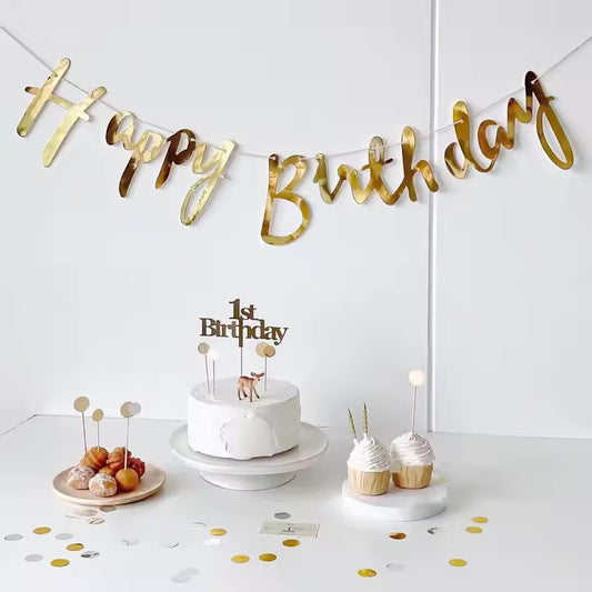 Gold Happy Birthday Varak Yazı Süs Banner