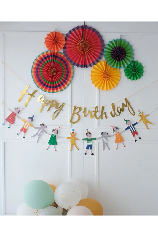 Neşeli Çocuklar Temalı Doğumgünü Happy Birthday Yelpaze Set 3 lü