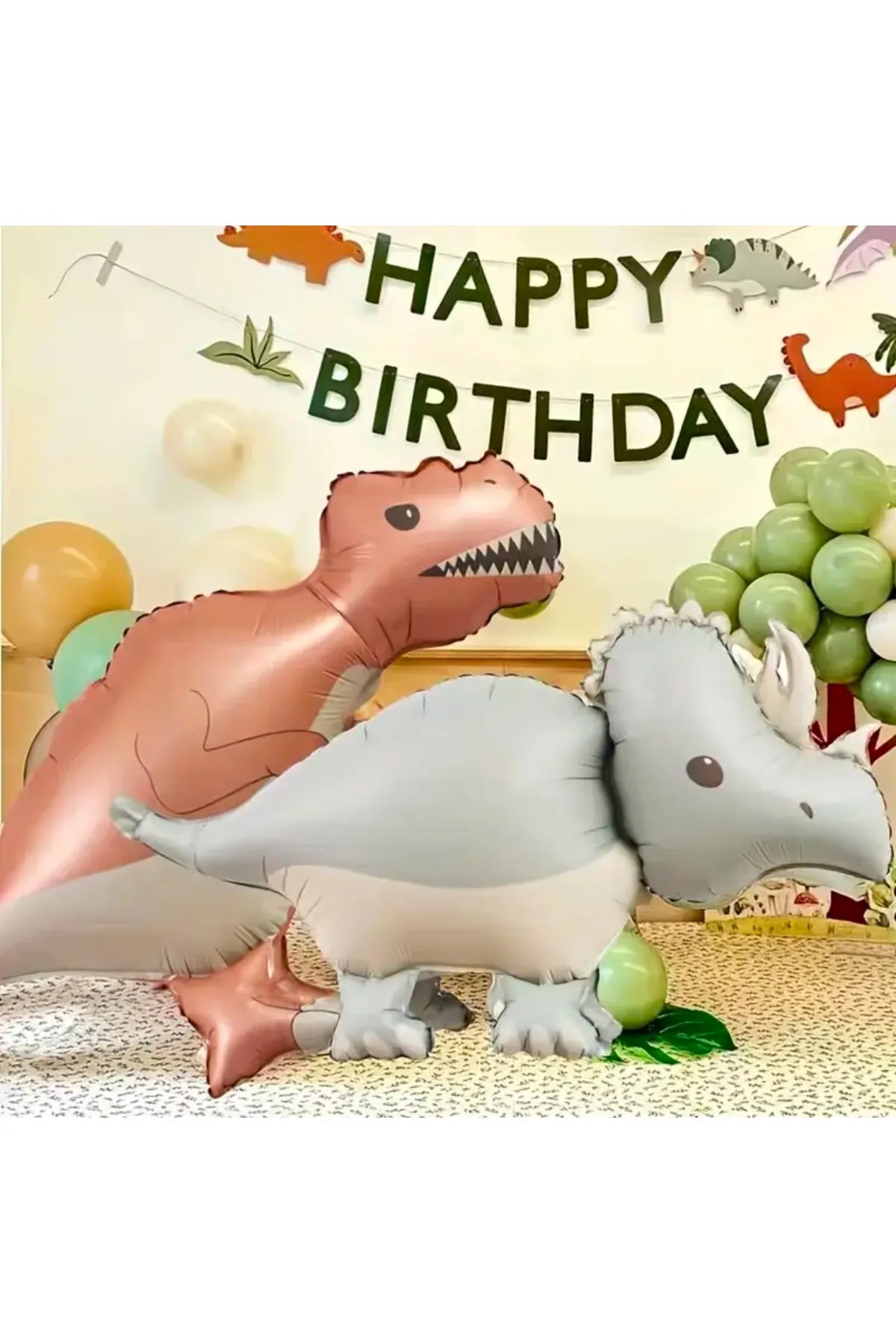 Dinozor Temalı Pastel Retro Gri Folyo Balon 100 cm