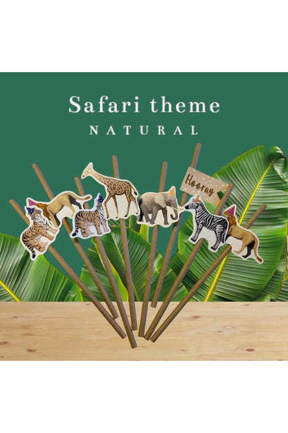 Parti Hayvanları Temalı Karton Pipet 8 Adet Safari