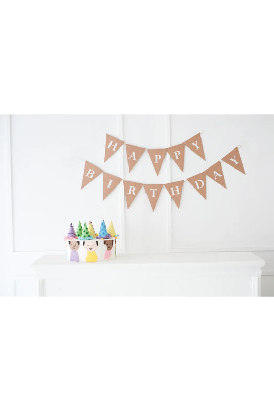 Kraft Renk Retro Happy Birthday Üçgen Beyaz Duvar Süsü