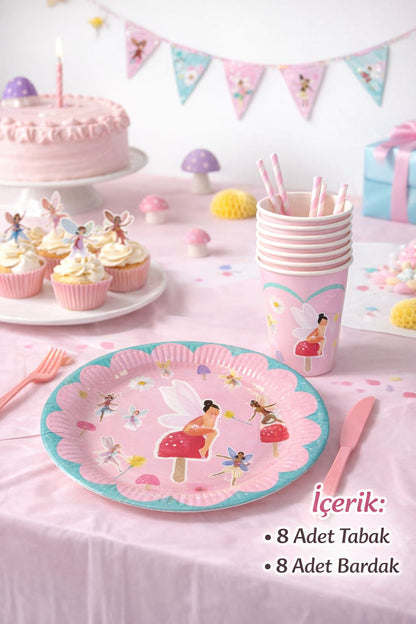 Peri Temalı 8 Tabak 8 Bardak Set