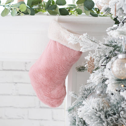 Yılbaşı Peluş Şömine Çorabı Toz Pembe Renk Noel Çorap