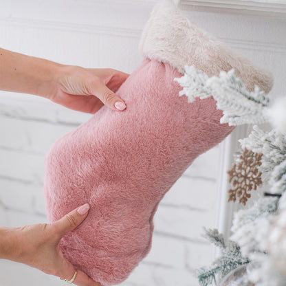 Yılbaşı Peluş Şömine Çorabı Toz Pembe Renk Noel Çorap