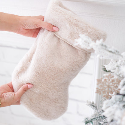 Yılbaşı Peluş Şömine Çorabı - Deniz Kumu Renk Noel Çorap - Large Boy