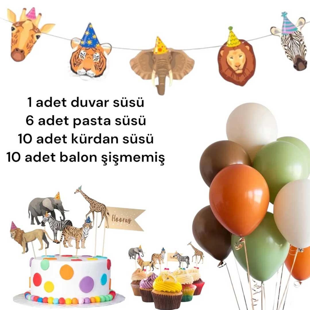 Safari Parti Hayvanları Balonlu Parti Seti