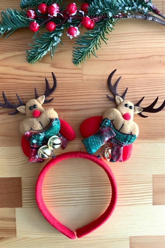 Yılbaşı Geyik Şekilli Peluş Taç Lüks Çanlı Noel Parti Tacı